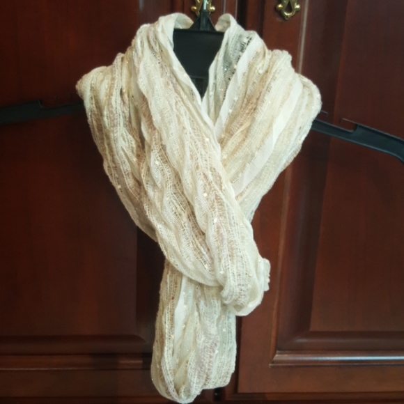 Tan and ivory eternity knit scarf - Picture 1 of 5
